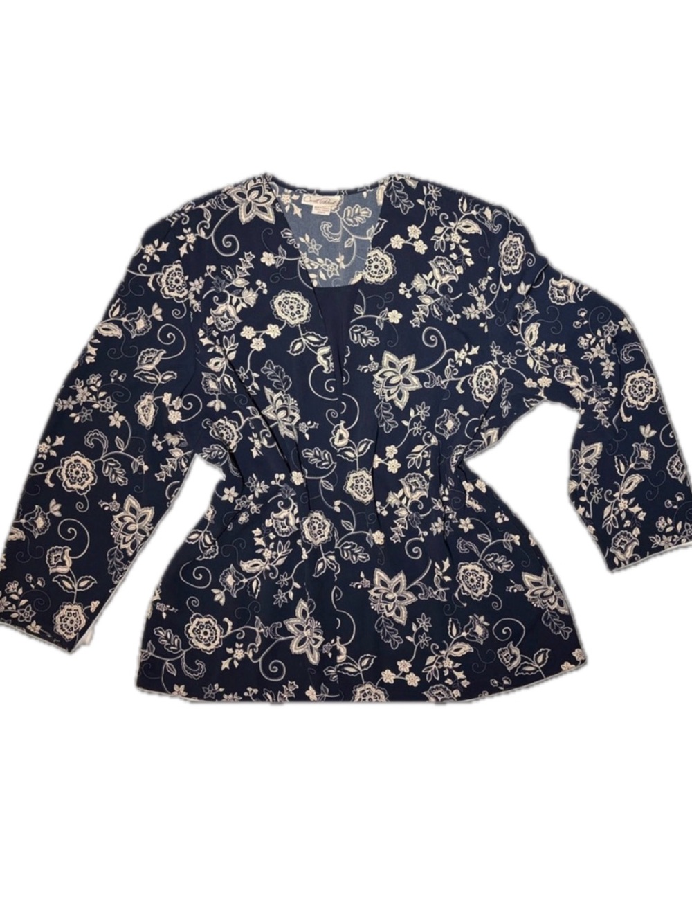Carroll Reed Navy Blue White Floral Blouse Size 2X